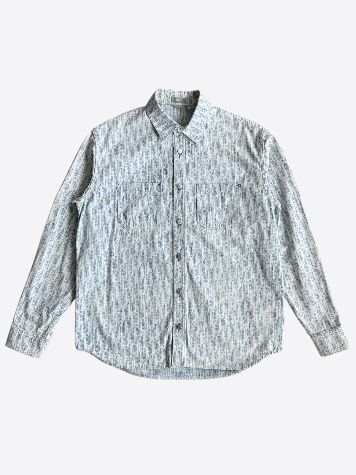 Dior Blue & White Oblique Denim Button Up Shirt