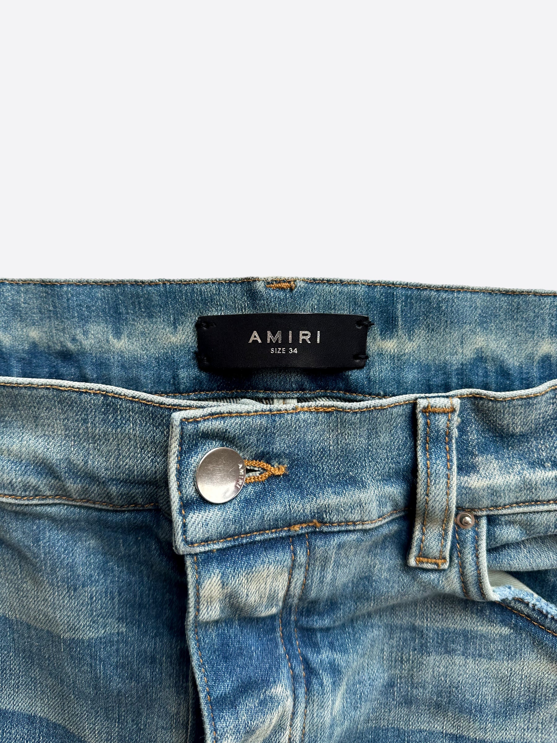 Amiri Blue & Black Bandana Patch Mx1 Distressed Denim