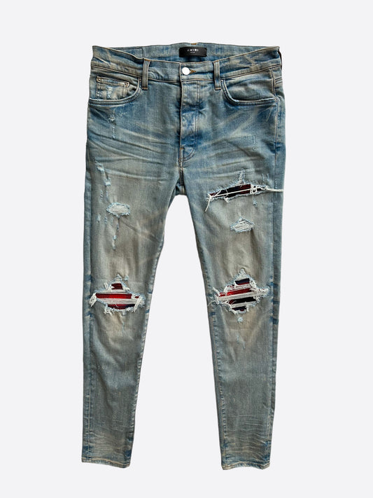 Amiri Blue & Red Plaid MX1 Distressed Jeans
