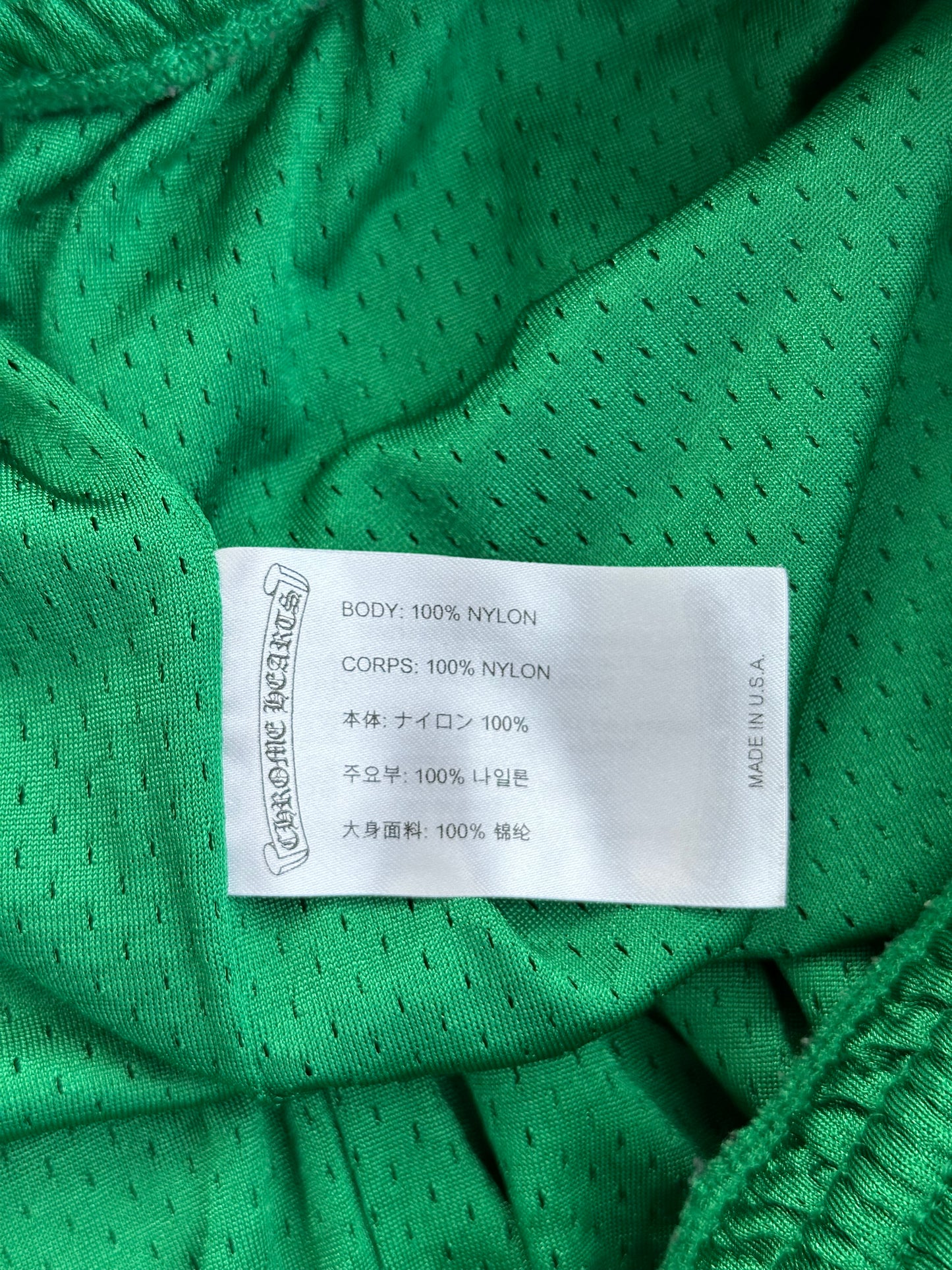Chrome Hearts Green & Yellow Logo Mesh Shorts