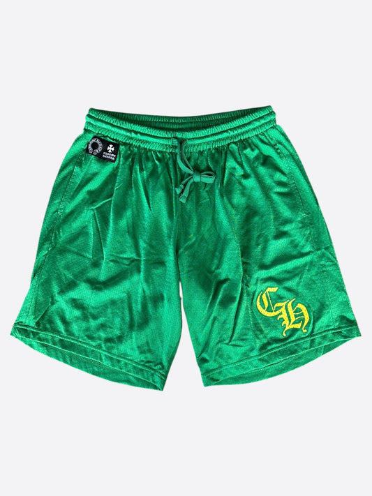 Chrome Hearts Green & Yellow Logo Mesh Shorts