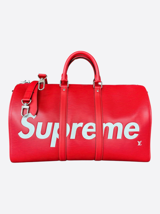 Louis Vuitton Supreme Red & White EPI Keepall 45