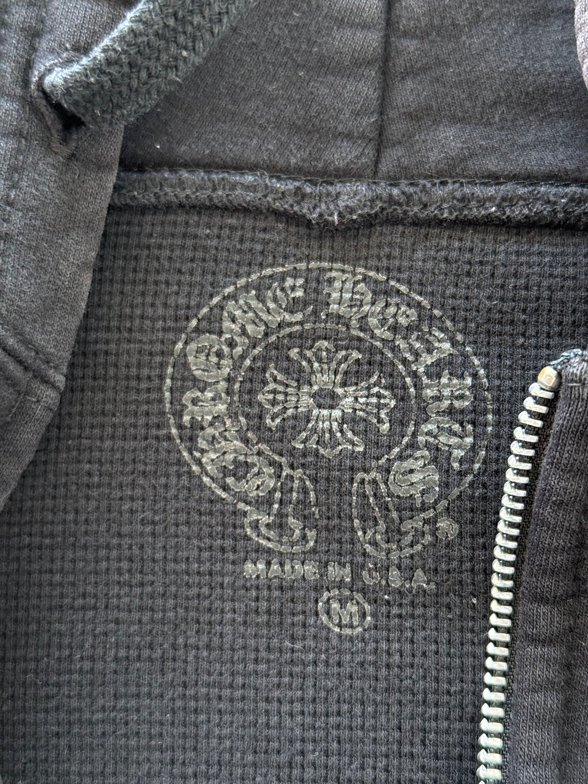 Chrome Hearts Black & White Scroll Logo Thermal Zip Up Hoodie