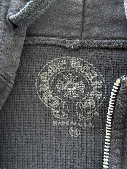 Chrome Hearts Black & White Scroll Logo Thermal Zip Up Hoodie