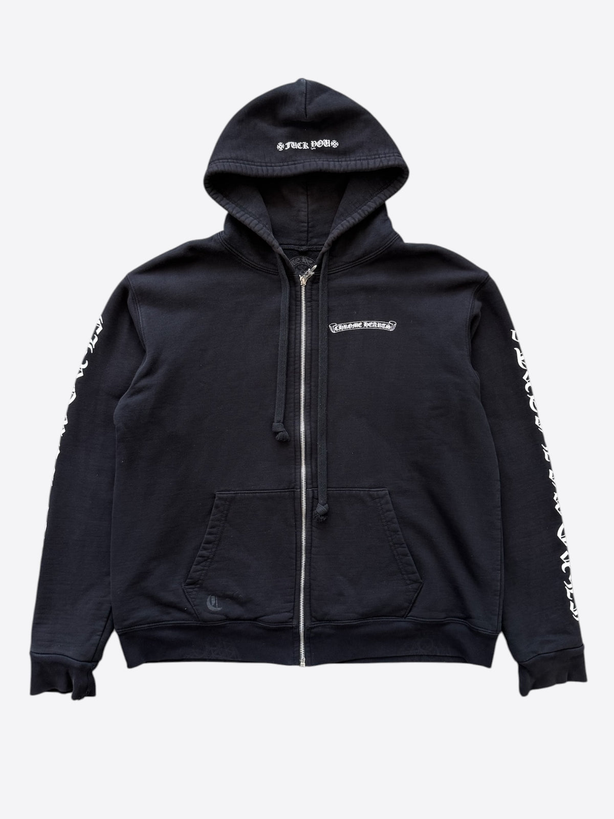 Chrome Hearts Black & White Scroll Logo Thermal Zip Up Hoodie