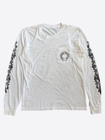 Chrome Hearts White & Black Horseshoe Logo Longsleeve T-Shirt