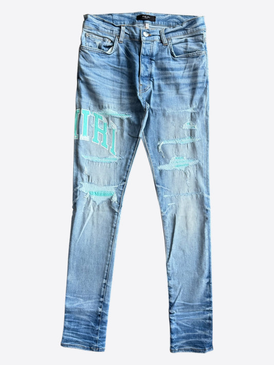 Amiri Perfect Indigo & Blue Varsity Logo Repair Jeans