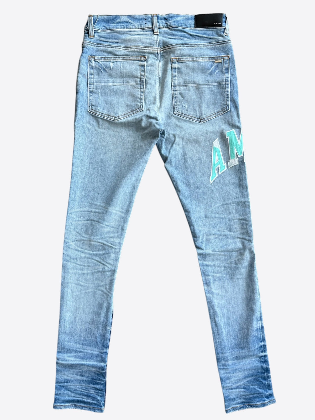 Amiri Perfect Indigo & Blue Varsity Logo Repair Jeans