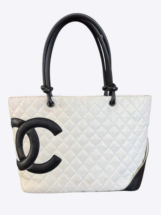 Chanel White & Black Quilted Ligne Cambon Tote Bag