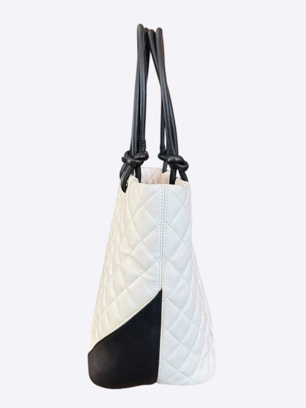 Chanel White & Black Quilted Ligne Cambon Tote Bag