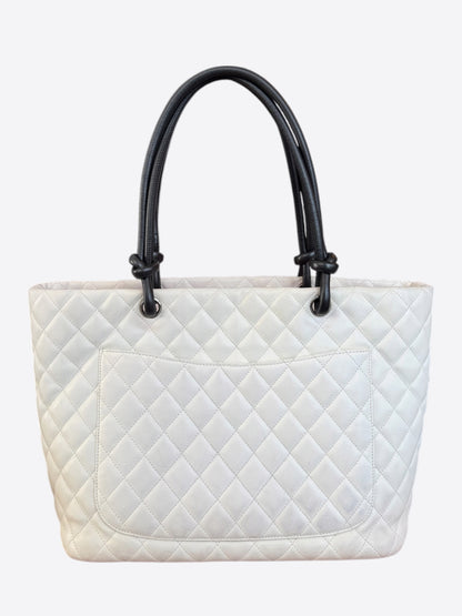 Chanel White & Black Quilted Ligne Cambon Tote Bag
