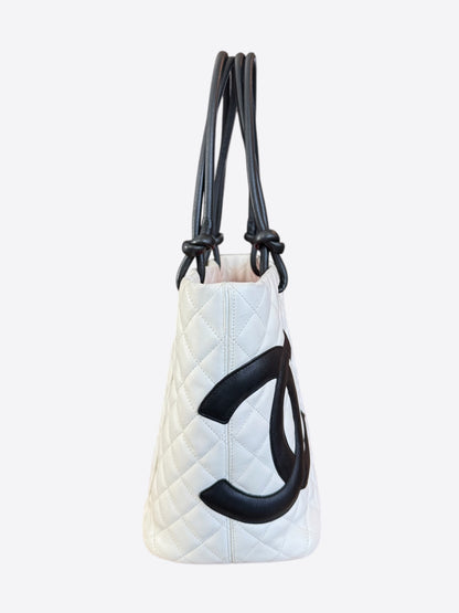 Chanel White & Black Quilted Ligne Cambon Tote Bag