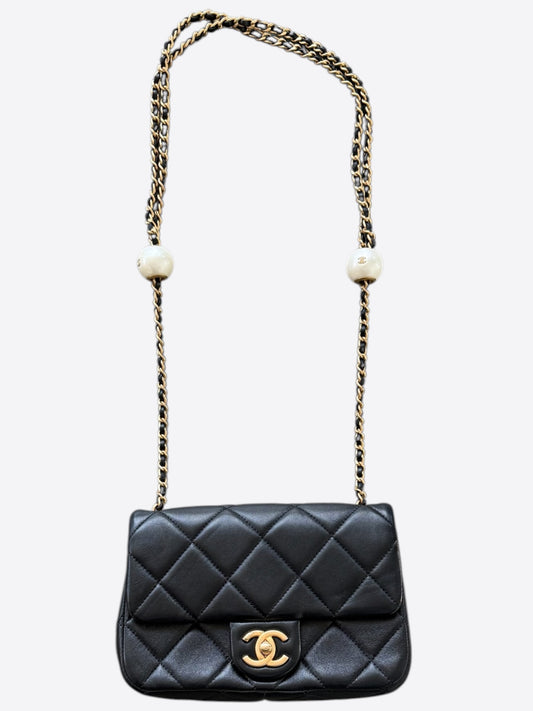 Chanel Black Lambskin Quilted Mini Pearl Flap Bag