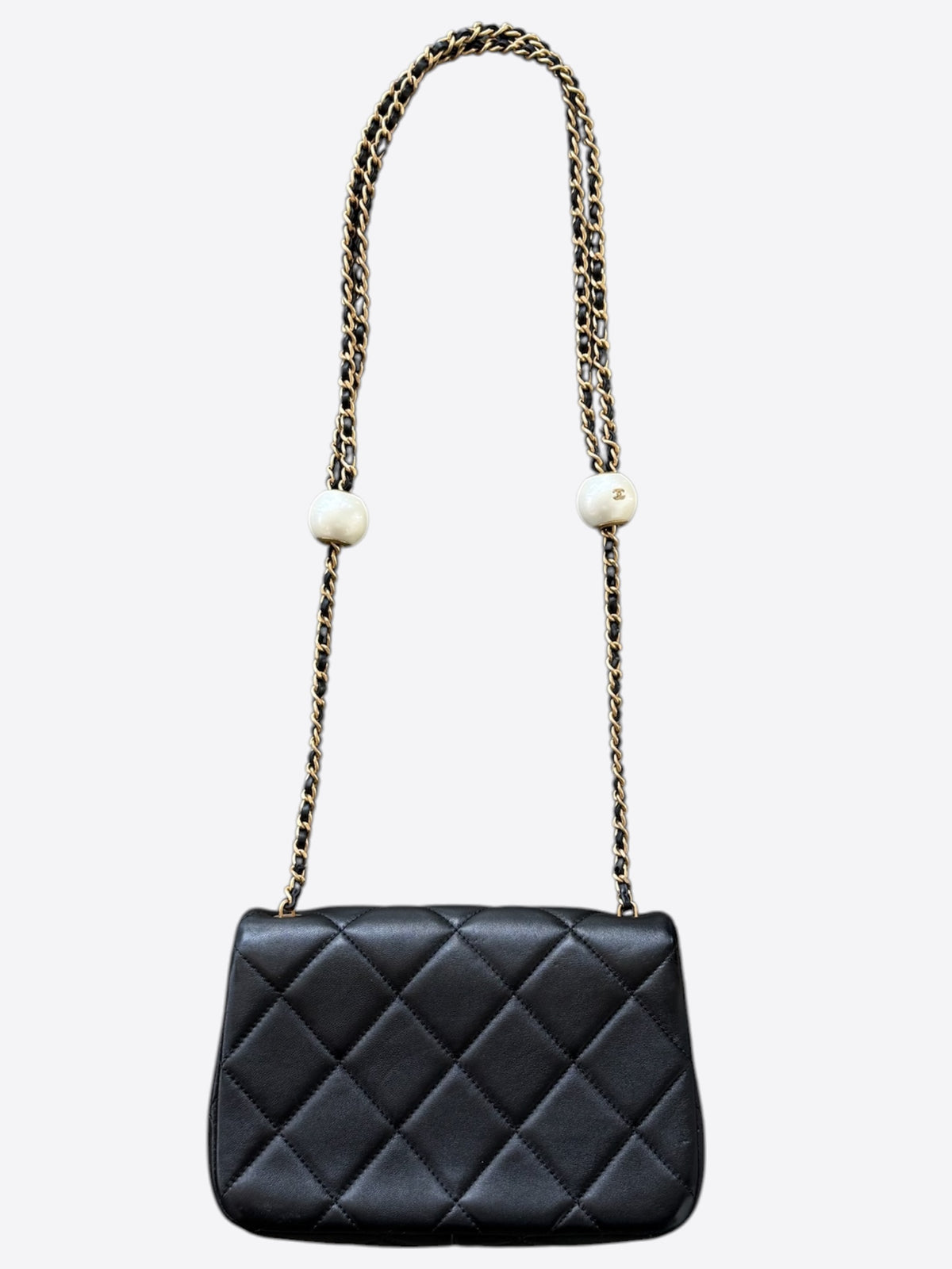 Chanel Black Lambskin Quilted Mini Pearl Flap Bag