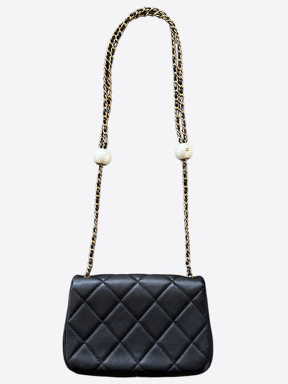 Chanel Black Lambskin Quilted Mini Pearl Flap Bag