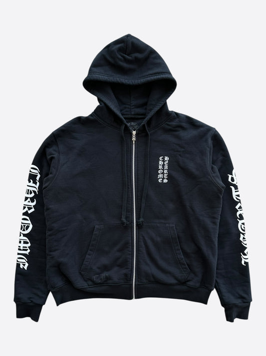 Chrome Hearts Black & White Script Logo Thermal Zip Up Hoodie