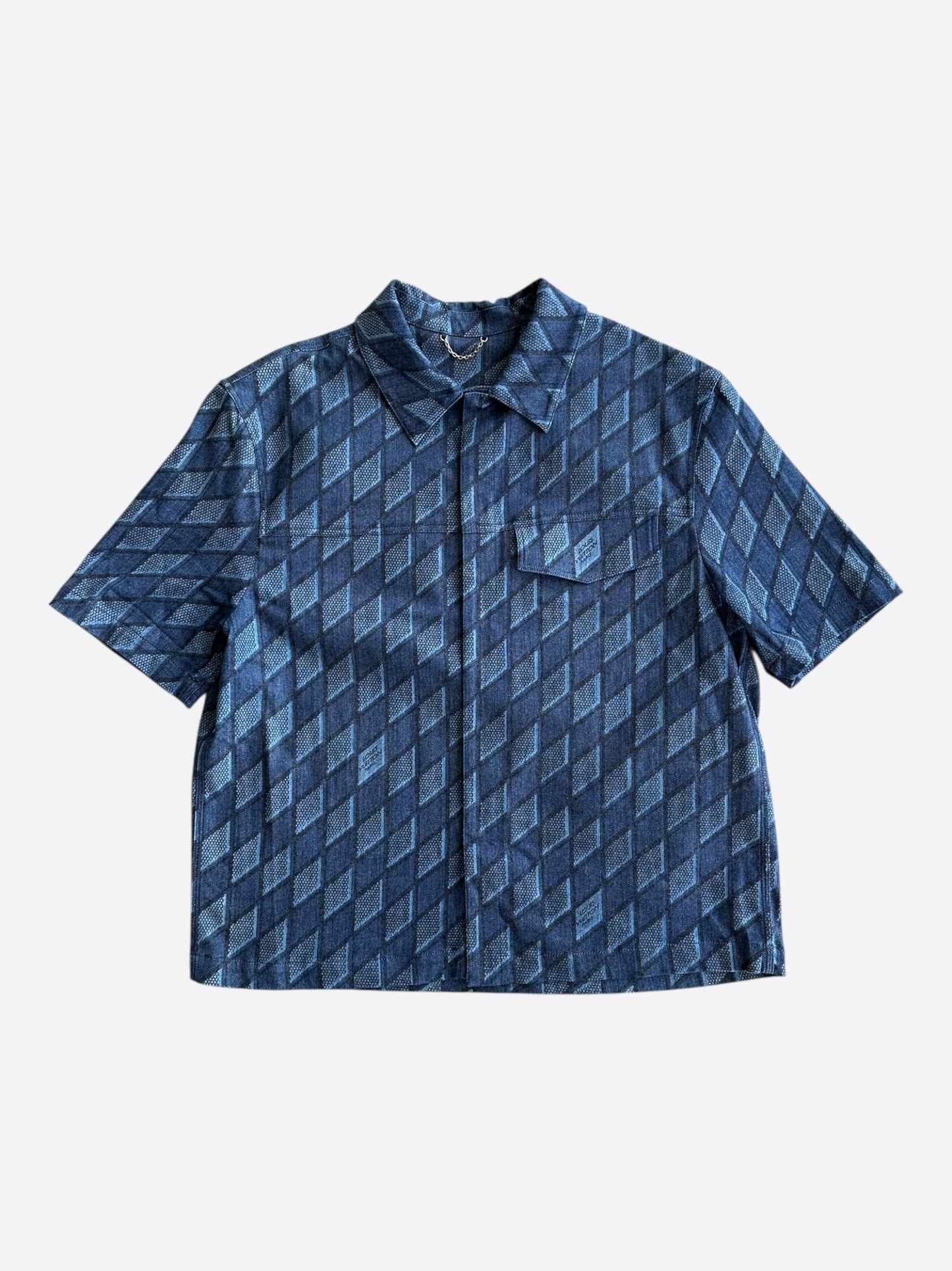 Louis Vuitton Blue Checkered Short Sleeve Button Up Shirt
