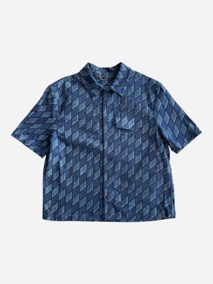 Louis Vuitton Blue Checkered Short Sleeve Button Up Shirt