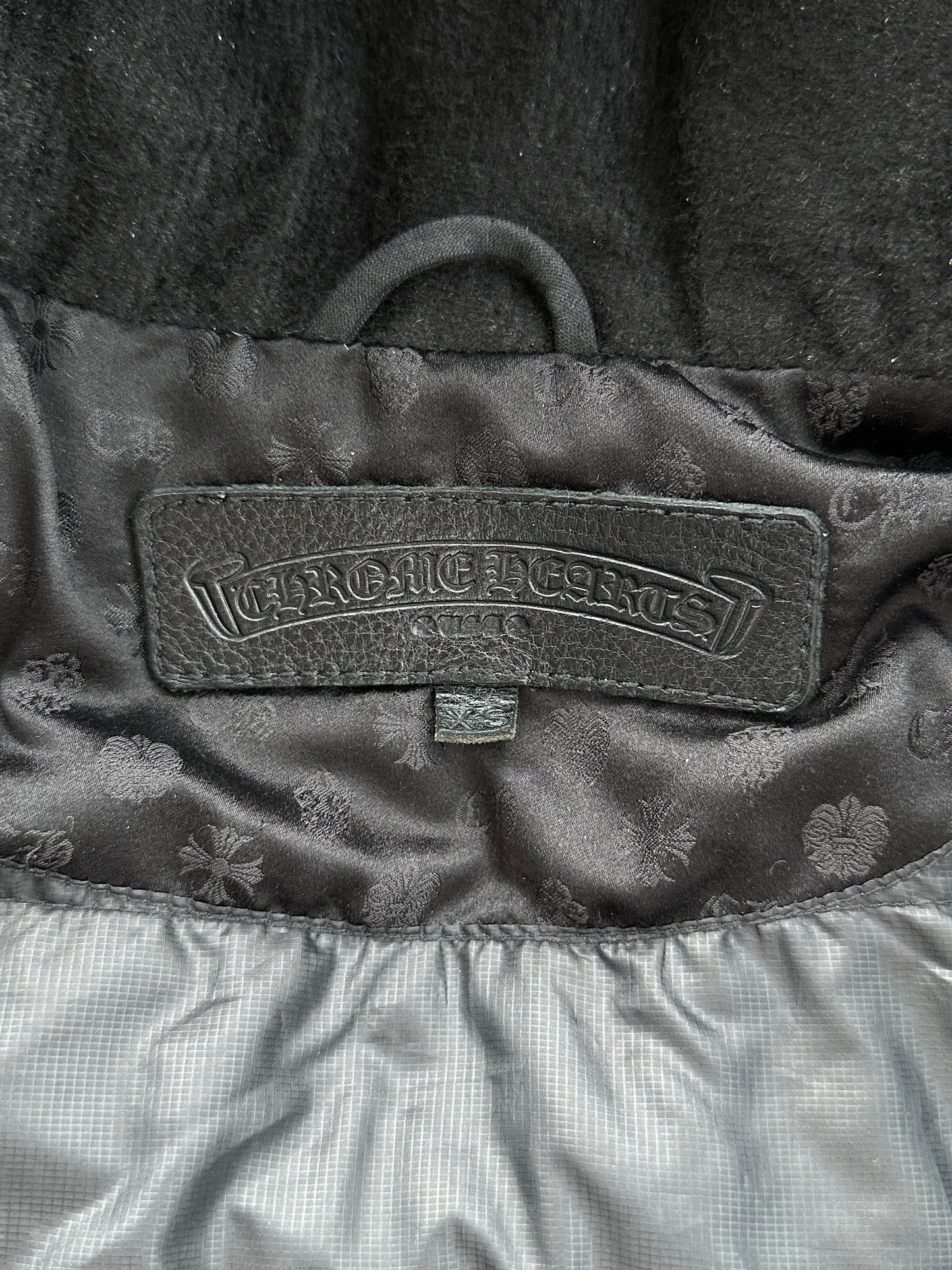 Chrome Hearts Black Leather Fleur Parka Jacket