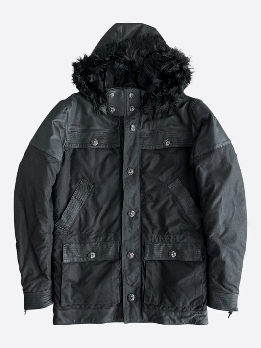 Chrome Hearts Black Leather Fleur Parka Jacket