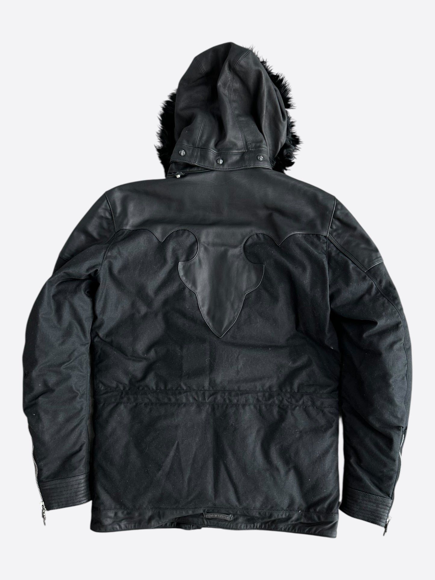Chrome Hearts Black Leather Fleur Parka Jacket