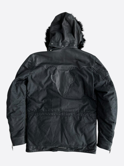 Chrome Hearts Black Leather Fleur Parka Jacket