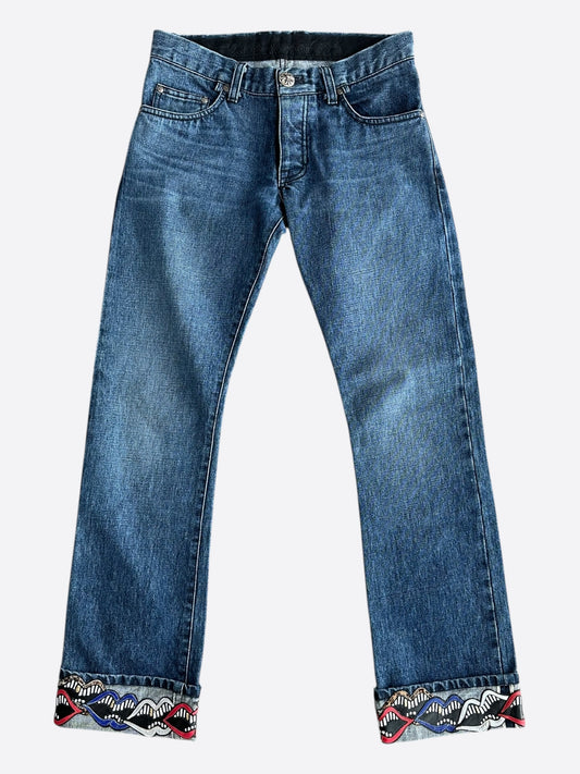 Chrome Hearts Matty Boy Blue & Multicolor Chomper Patch Jeans