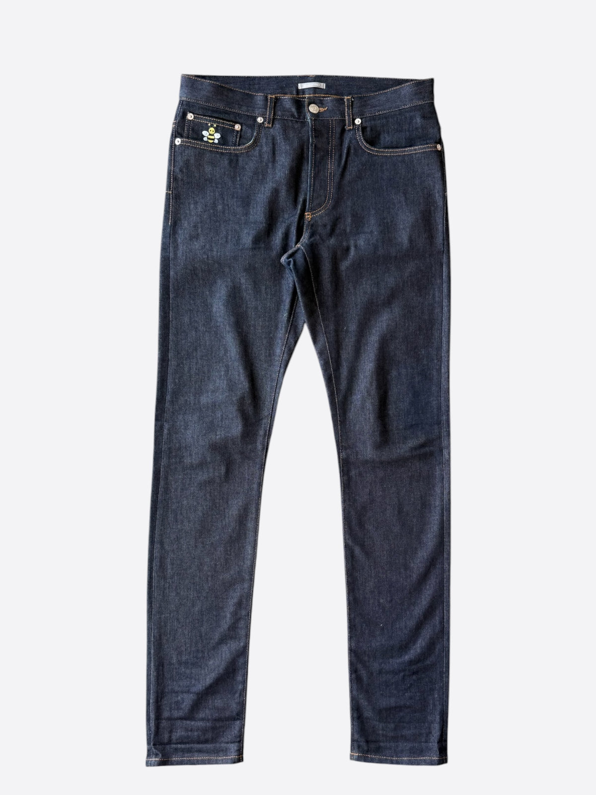 Dior Kaws Dark Blue Embroidered Bee Slim Jeans