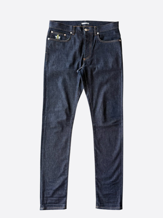 Dior Kaws Dark Blue Embroidered Bee Slim Jeans