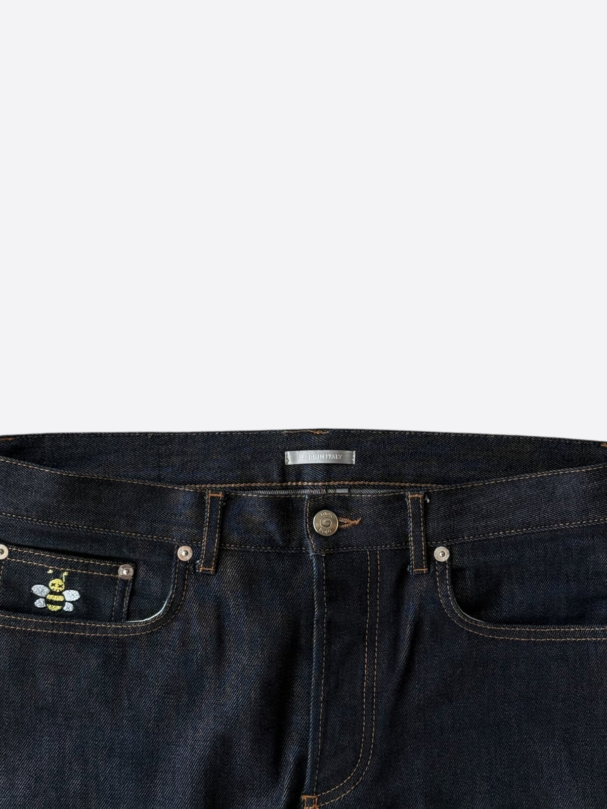 Dior Kaws Dark Blue Embroidered Bee Slim Jeans