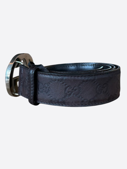 Gucci Brown & Silver GG Buckle Monogram Belt