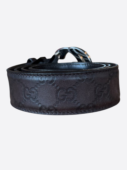 Gucci Brown & Silver GG Buckle Monogram Belt
