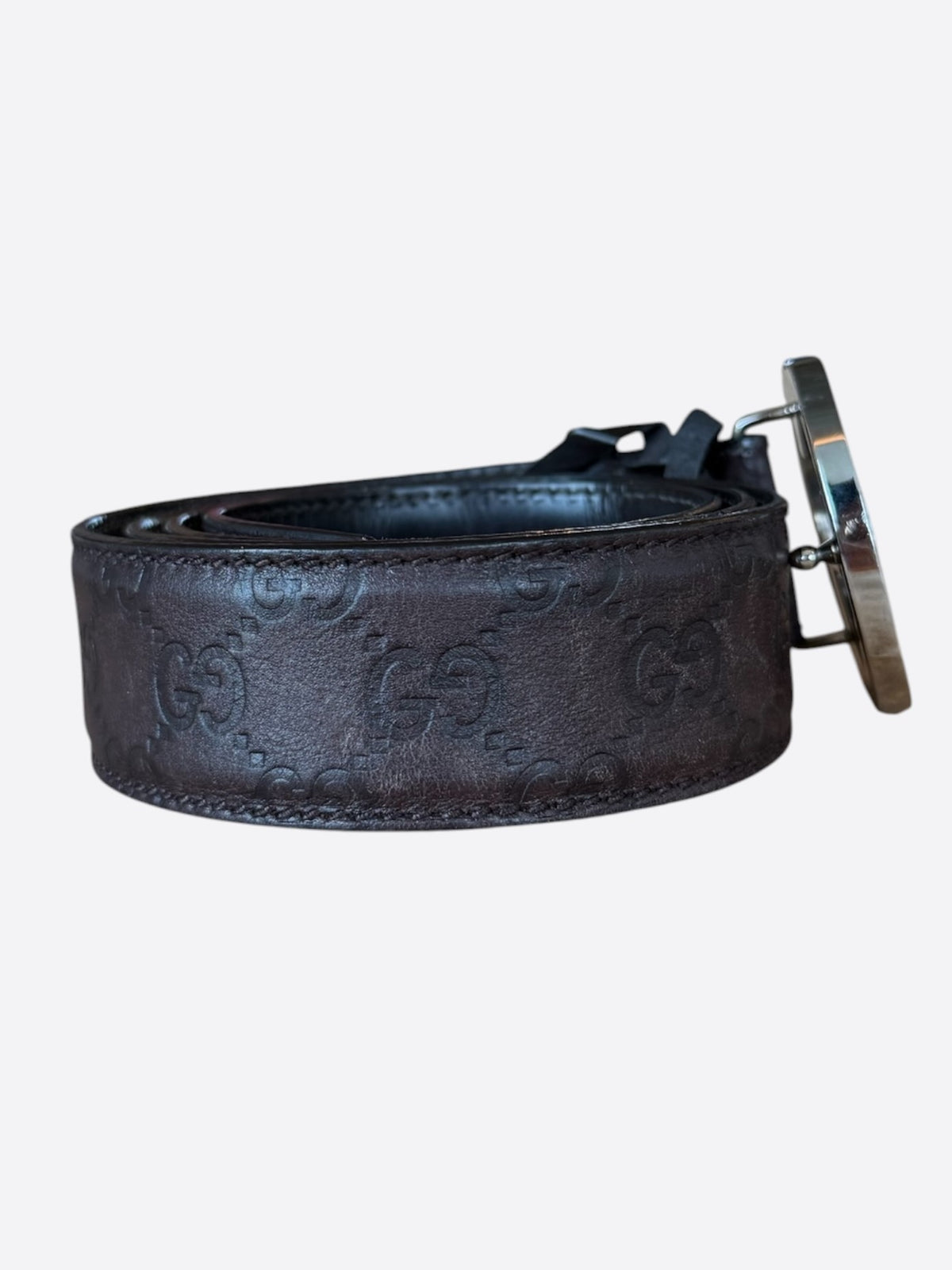 Gucci Brown & Silver GG Buckle Monogram Belt
