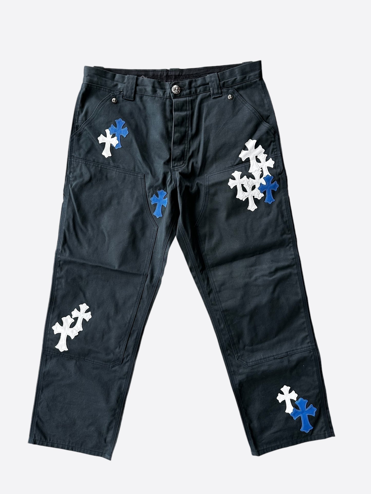 Chrome Hearts Black White & Blue Cross Patch Carpenter Pants