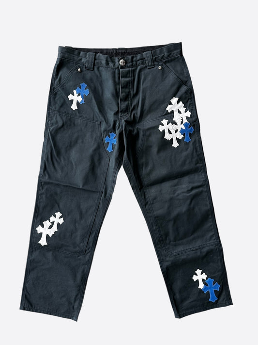 Chrome Hearts Black White & Blue Cross Patch Carpenter Pants