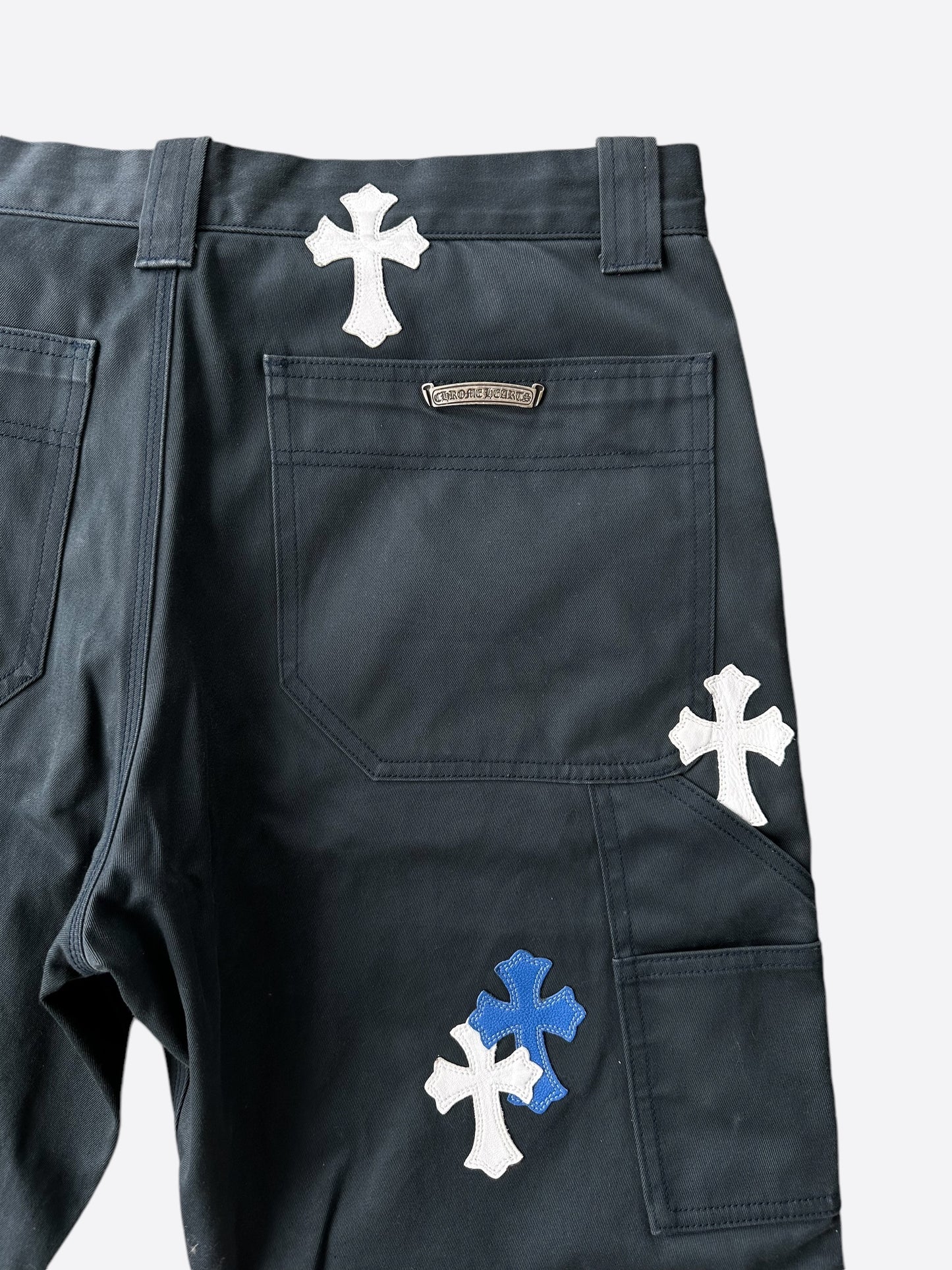 Chrome Hearts Black White & Blue Cross Patch Carpenter Pants