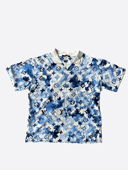 Louis Vuitton Blue & White Watercolor Monogram Polo T-Shirt