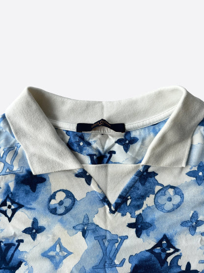 Louis Vuitton Blue & White Watercolor Monogram Polo T-Shirt