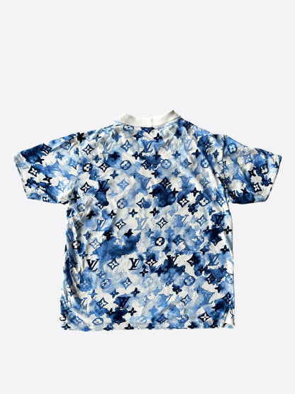 Louis Vuitton Blue & White Watercolor Monogram Polo T-Shirt