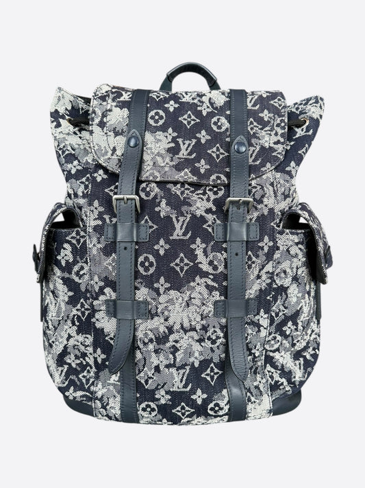 Louis Vuitton Navy Tapestry Monogram Christopher Backpack