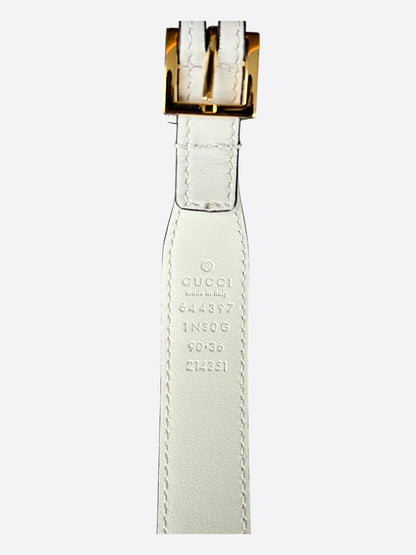 Gucci White & Gold Horsebit Leather Belt