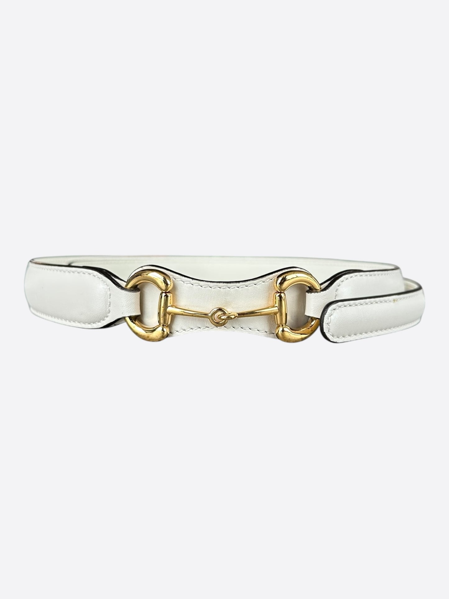 Gucci White & Gold Horsebit Leather Belt