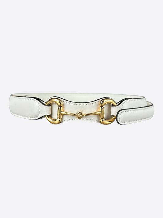 Gucci White & Gold Horsebit Leather Belt