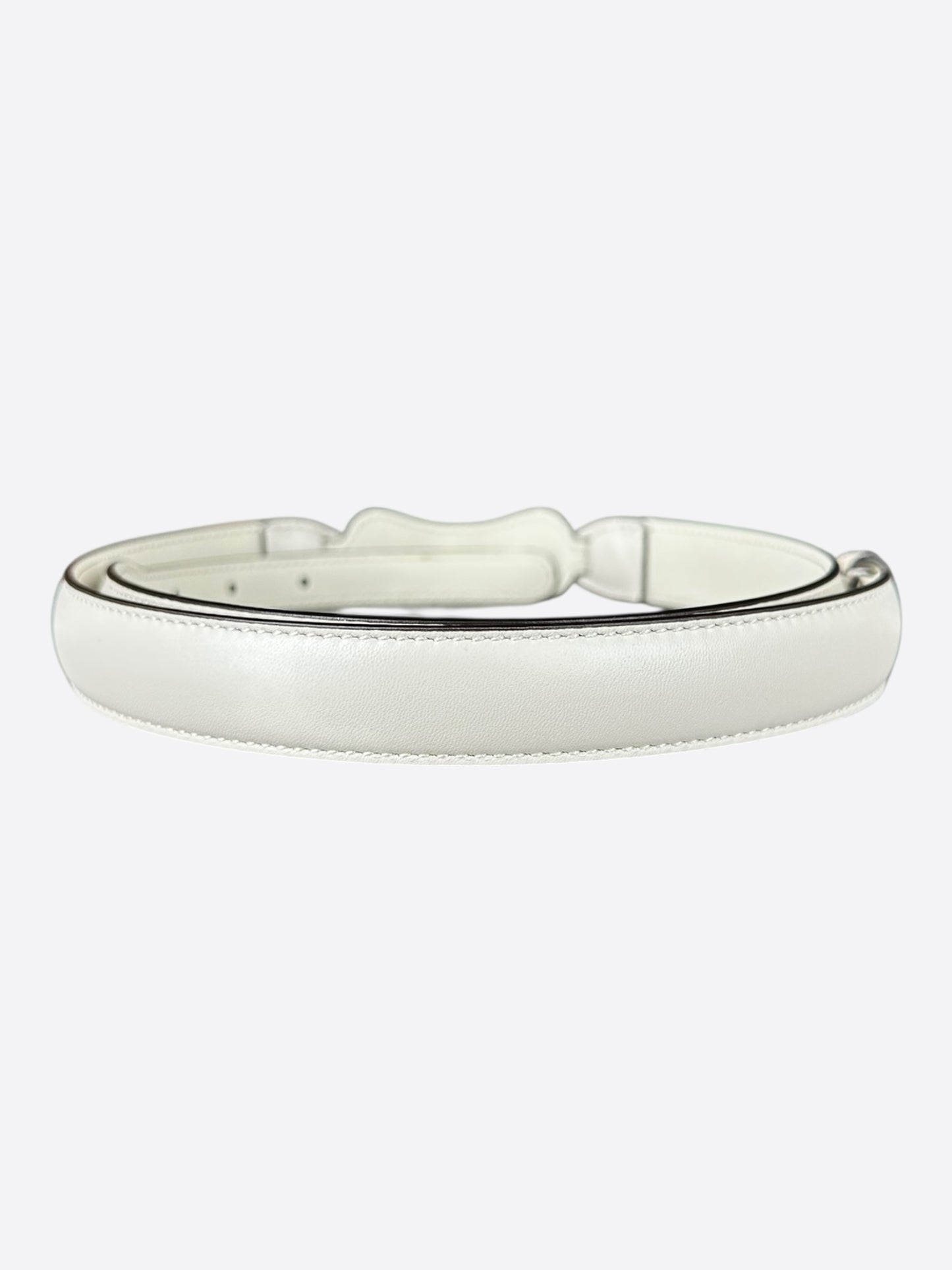 Gucci White & Gold Horsebit Leather Belt