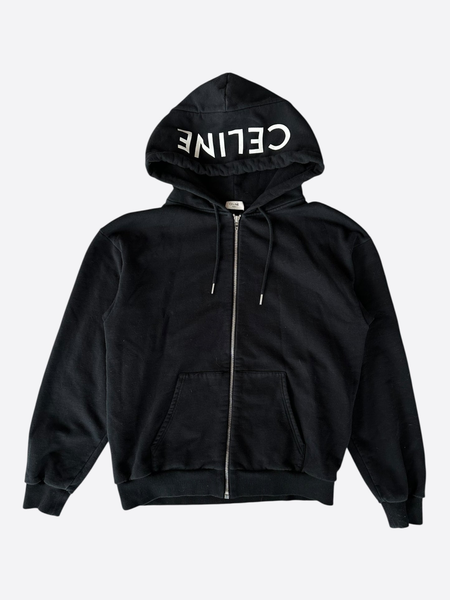 Celine Black & White Hood Logo Zip Up Hoodie
