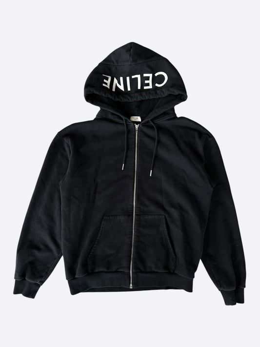 Celine Black & White Hood Logo Zip Up Hoodie