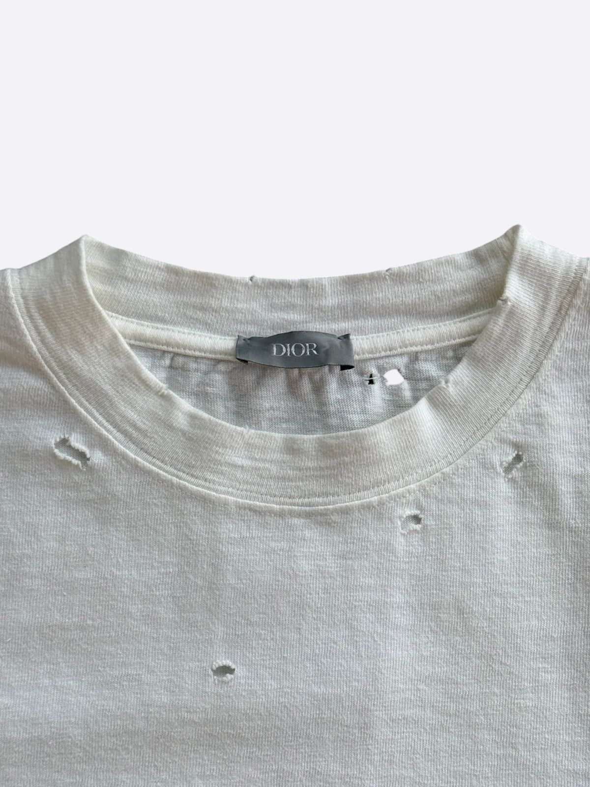 Dior White & Grey Couture Logo Distressed T-Shirt