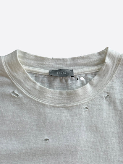 Dior White & Grey Couture Logo Distressed T-Shirt