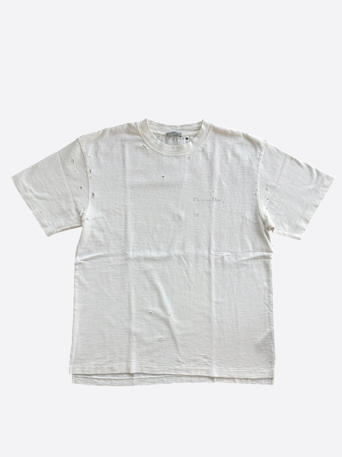 Dior White & Grey Couture Logo Distressed T-Shirt