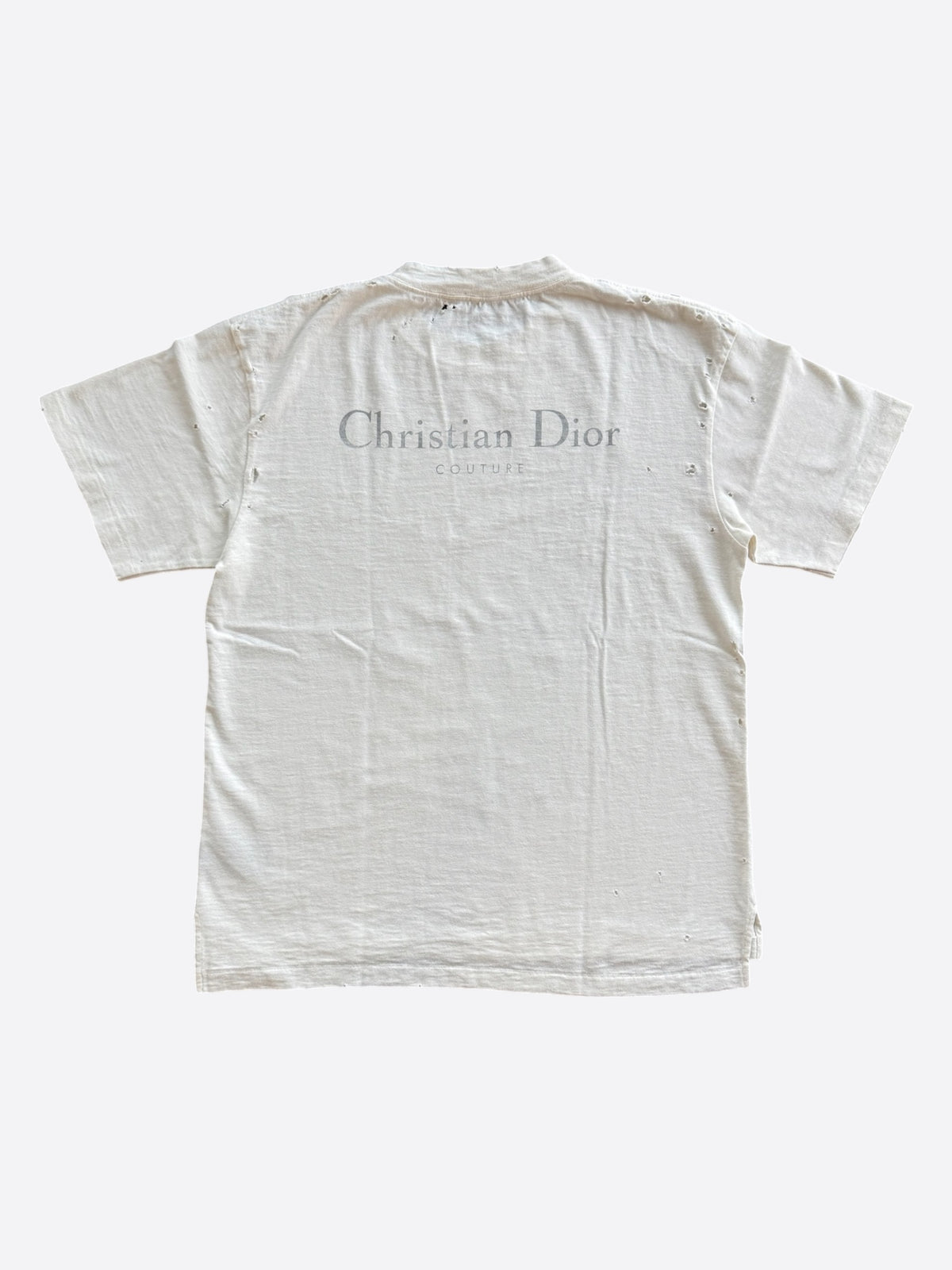 Dior White & Grey Couture Logo Distressed T-Shirt